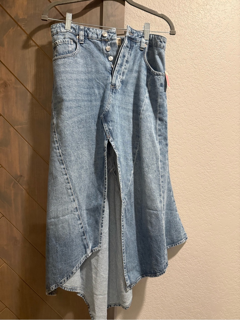 NWT We The Free Light Blue Asymmetrical Denim Skirt. Size 26 waist